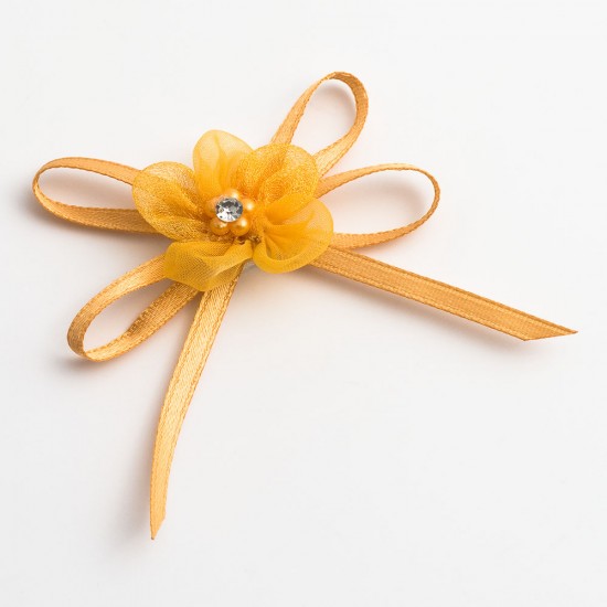 Gold Self-Adhesive Satin Bow With Diamante Flower - 12 Pack
