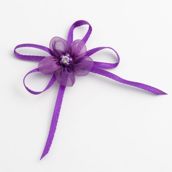 Purple Self-Adhesive Satin Bow With Diamante Flower - 12 Pack