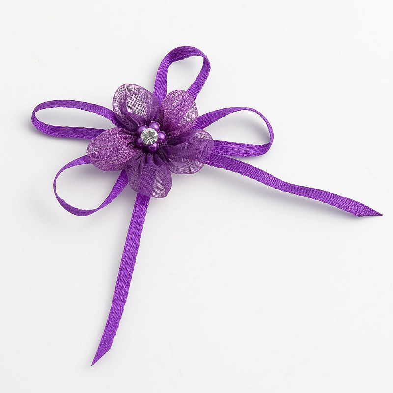 Purple Self-Adhesive Satin Bow With Diamante Flower - 12 Pack Purple Self-Adhesive Satin Bow With Diamante Flower - 12 Pack