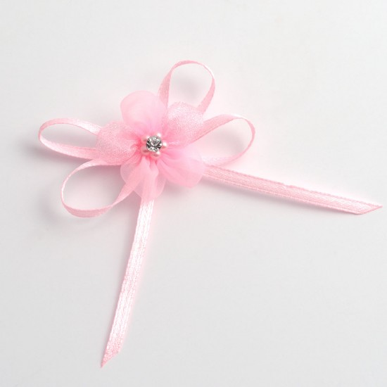Pink Self-Adhesive Satin Bow With Diamante Flower - 12 Pack