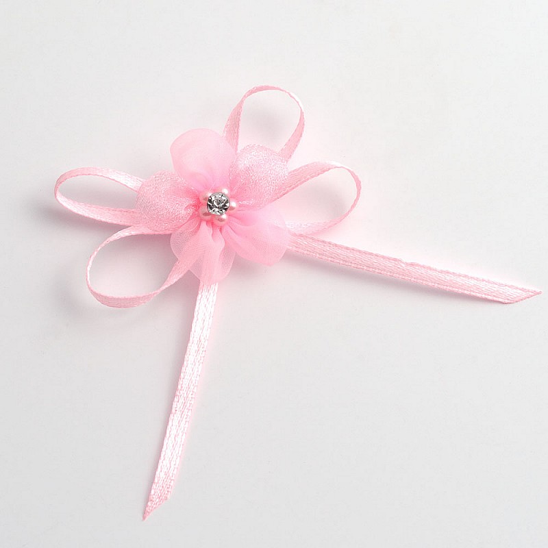 Pink Self-Adhesive Satin Bow With Diamante Flower - 12 Pack Pink Self-Adhesive Satin Bow With Diamante Flower - 12 Pack