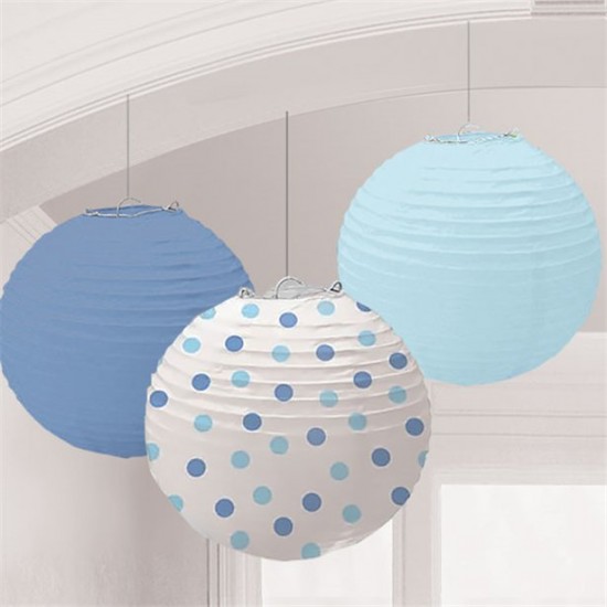 Blue Dots Paper Lantern Decorations - 24cm