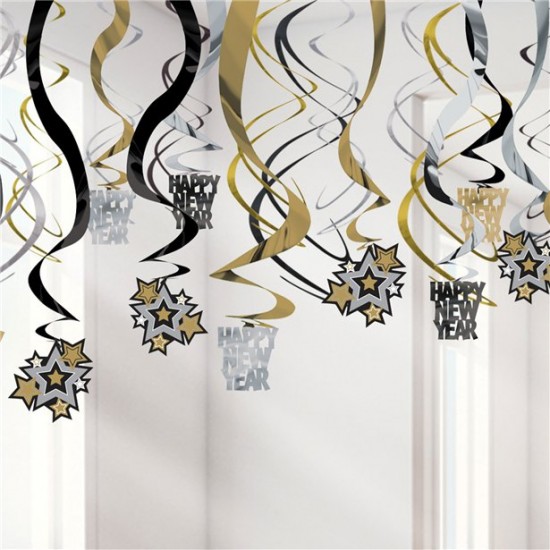 Metallic New Year Hanging Swirl Decorations- 60cm