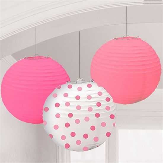 Pink Dots Paper Lantern Decorations - 24cm