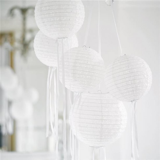 White Paper Embellished Hanging Lantern Decorations