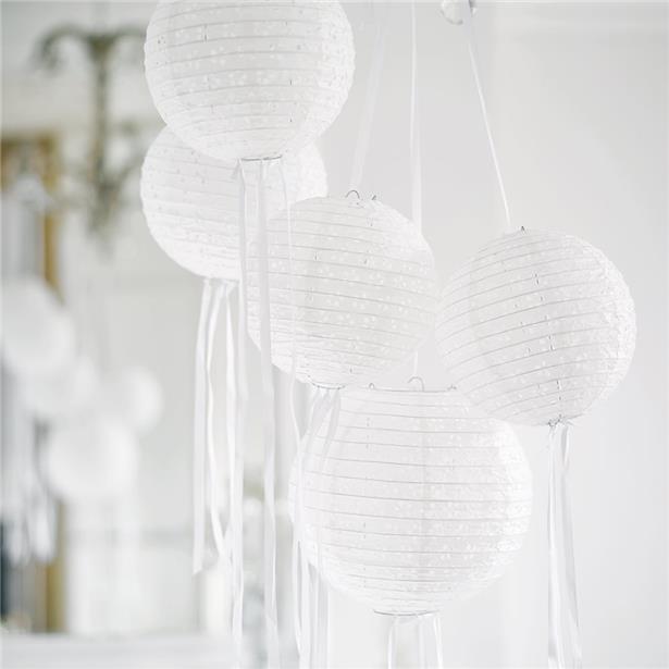 White Paper Embellished Hanging Lantern Decorations White Paper Embellished Hanging Lantern Decorations