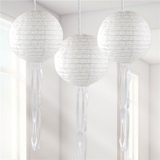 White Paper Embellished Hanging Lantern Decorations