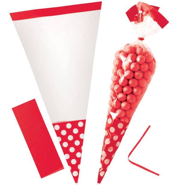 Apple Red Polka Dot Cello Sweet Cones - 24cm Apple Red Polka Dot Cello Sweet Cones - 24cm