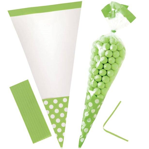 Kiwi Green Polka Dot Cello Sweet Cones - 24cm Kiwi Green Polka Dot Cello Sweet Cones - 24cm