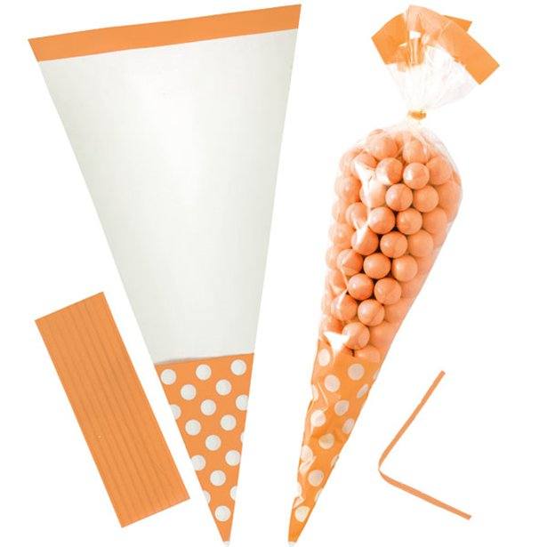 Orange Peel Polka Dot Cello Sweet Cones - 24cm Orange Peel Polka Dot Cello Sweet Cones - 24cm