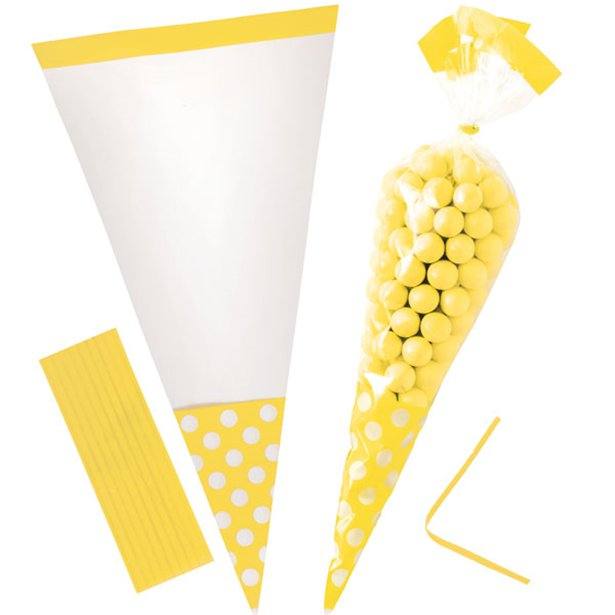 Sunshine Yellow Polka Dot Cello Sweet Cones - 24cm Sunshine Yellow Polka Dot Cello Sweet Cones - 24cm