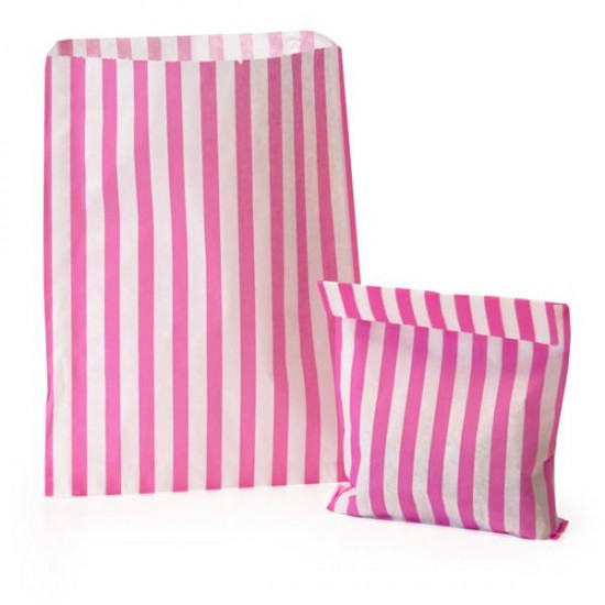 Bright Pink Candy Stripe Paper Bags  7x9
