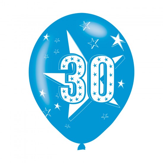 Age 30 Blue Latex Balloons (6pk)
