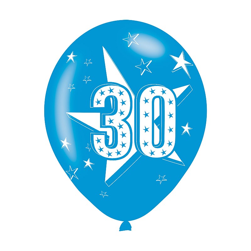 Age 30 Blue Latex Balloons (6pk)