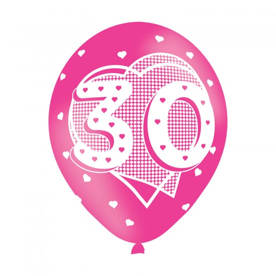 Age 30 Pink Latex Balloons (6pk)