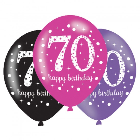 Age 70 Pink Sparkling Celebration Balloons (6pk)