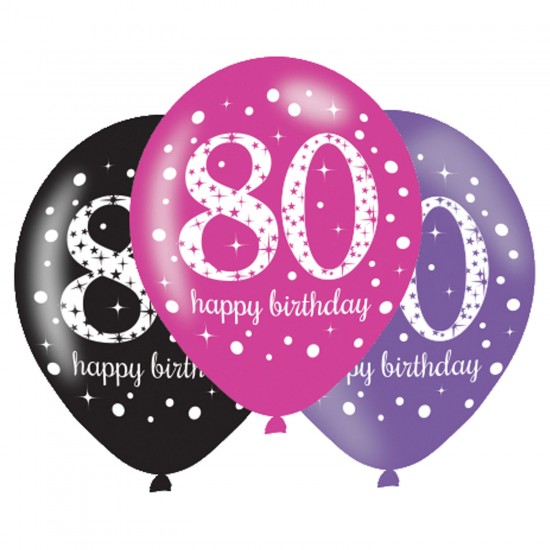 Age 80 Pink Sparkling Celebration Balloons (6pk)