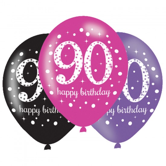 Age 90 Pink Sparkling Celebration Balloons (6pk)