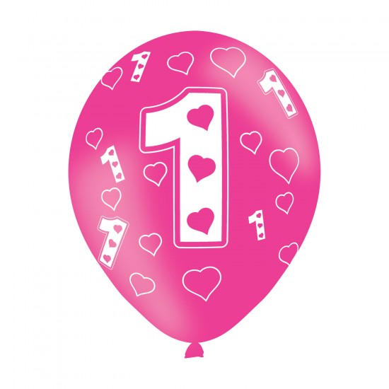 Age 1 Pink Latex Balloons (6pk)