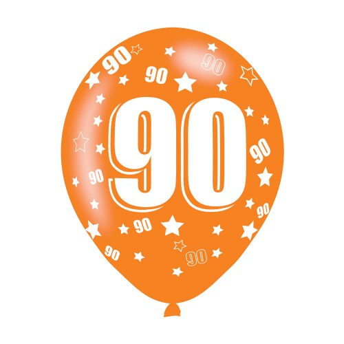 Age 90 Assorted Colours Latex Balloons (6pk)