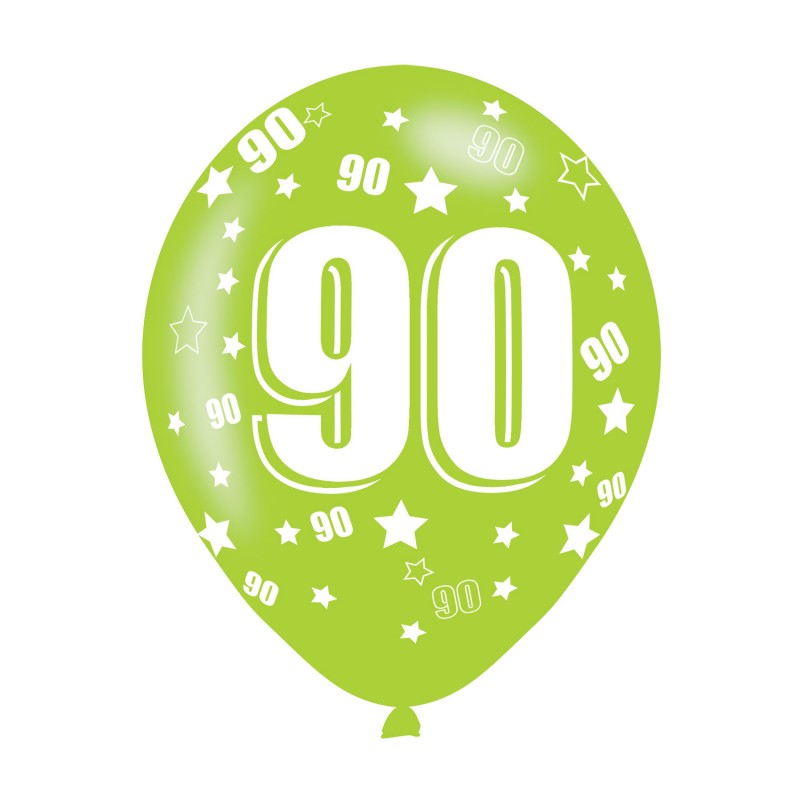 Age 90 Assorted Colours Latex Balloons (6pk) Age 90 Assorted Colours Latex Balloons (6pk)