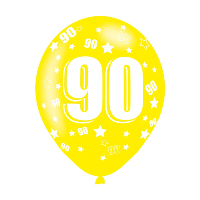 Age 90 Assorted Colours Latex Balloons (6pk) Age 90 Assorted Colours Latex Balloons (6pk)