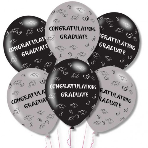 Congrats Graduate Grey/Black Latex Balloons (6pk) Congrats Graduate Grey/Black Latex Balloons (6pk)