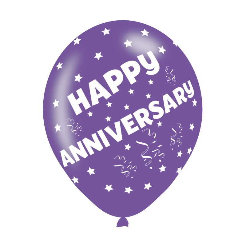 Happy Anniversary Assorted Colours Latex Balloons (6pk) Happy Anniversary Assorted Colours Latex Balloons (6pk)