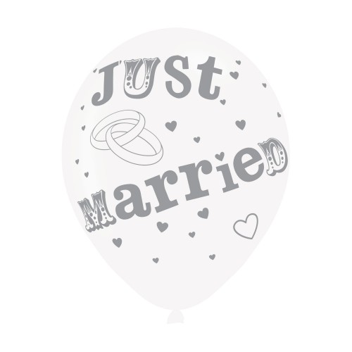 Just Married White/Silver Latex Balloons (6pk) Just Married White/Silver Latex Balloons (6pk)