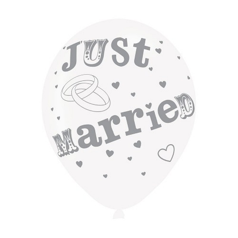 Just Married White Silver Latex Balloons 6pk Wedding Just Married White Silver Latex Balloons 6pk