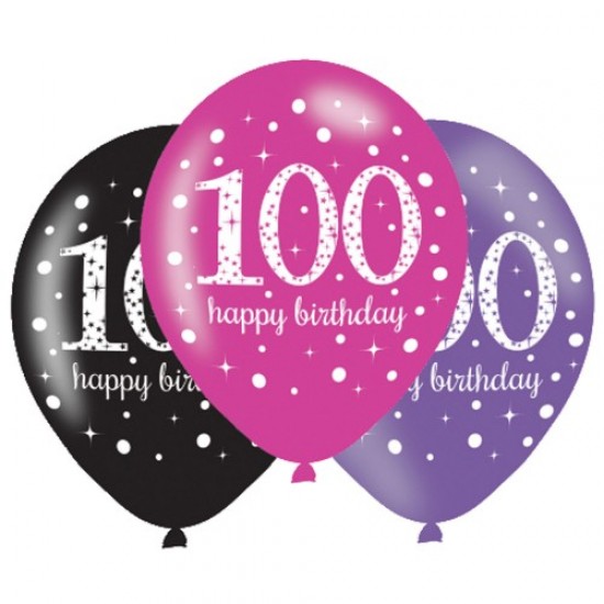 Age 100 Pink Sparkling Celebration Balloons (6pk)