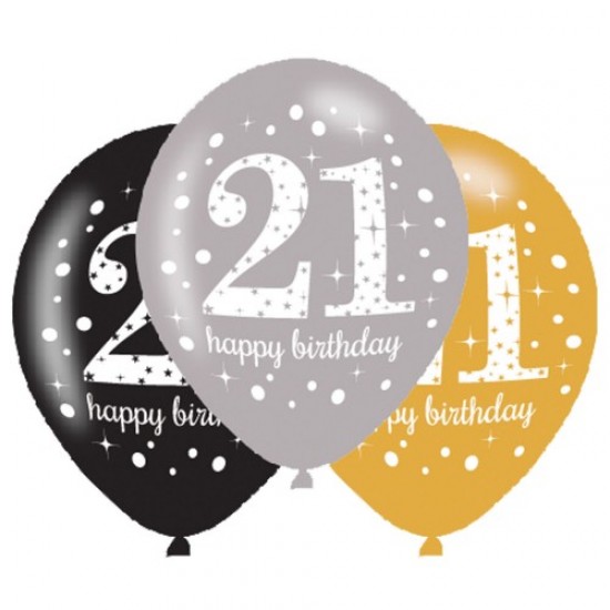 Age 21 Gold Mix Sparkling Celebration Balloons