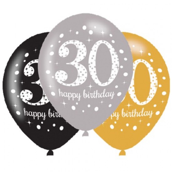 Age 30 Gold Sparkling Celebration Balloons (6pk)