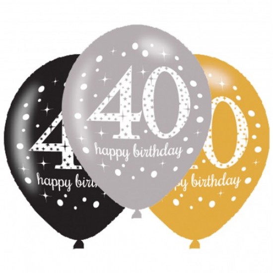 Age 40 Gold Sparkling Celebration Balloons (6pk)