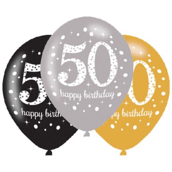 Age 50 Gold Sparkling Celebration Balloons (6pk)