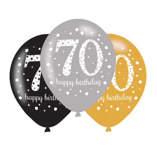 Age 70 Gold Sparkling Celebration Balloons (6pk)