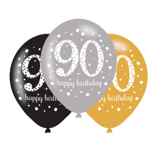 Age 90 Gold Sparkling Celebration Balloons (6pk)