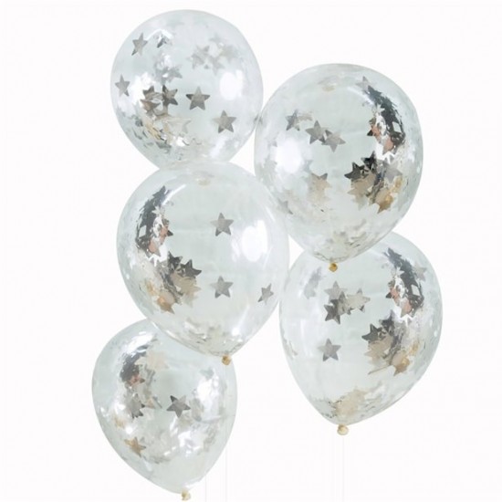 Silver Star Confetti Balloons - 12 Latex