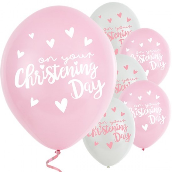 Pink Christening Day Latex Balloons - 11 Latex (6pk)