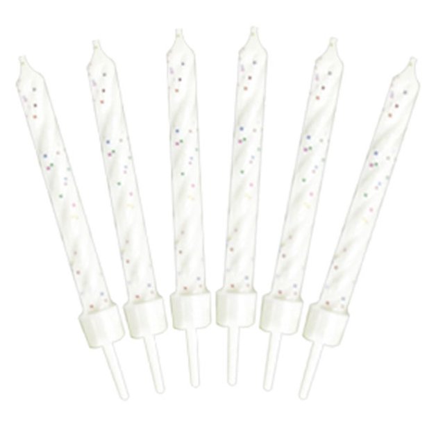 Spiral Birthday Candles - White Glitter