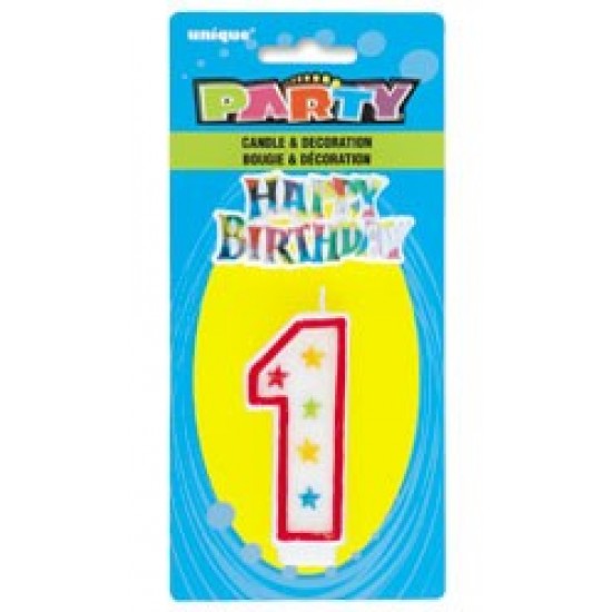 Numeral 1 Glitter Candle with Cake Decor