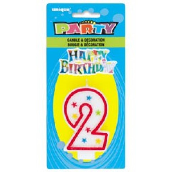 Numeral 2 Glitter Candle with Cake Decor