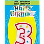 Numeral 3 Glitter Candle with Cake Decor