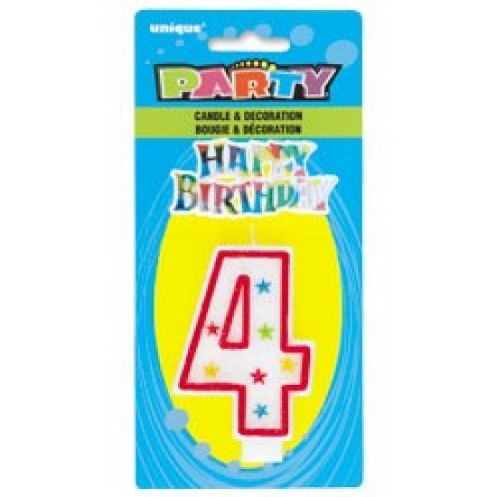 Numeral 4 Glitter Candle with Cake Decor
