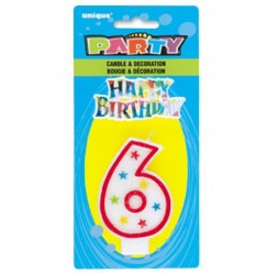 Numeral 6 Glitter Candle with Cake Decor
