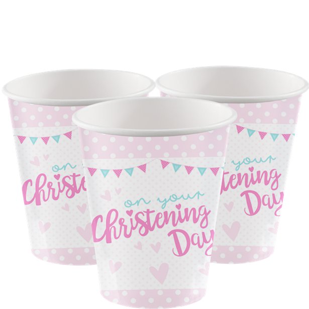On your Christening Day Pink Paper Cups - 266ml (8pk) On your Christening Day Pink Paper Cups - 266ml (8pk)