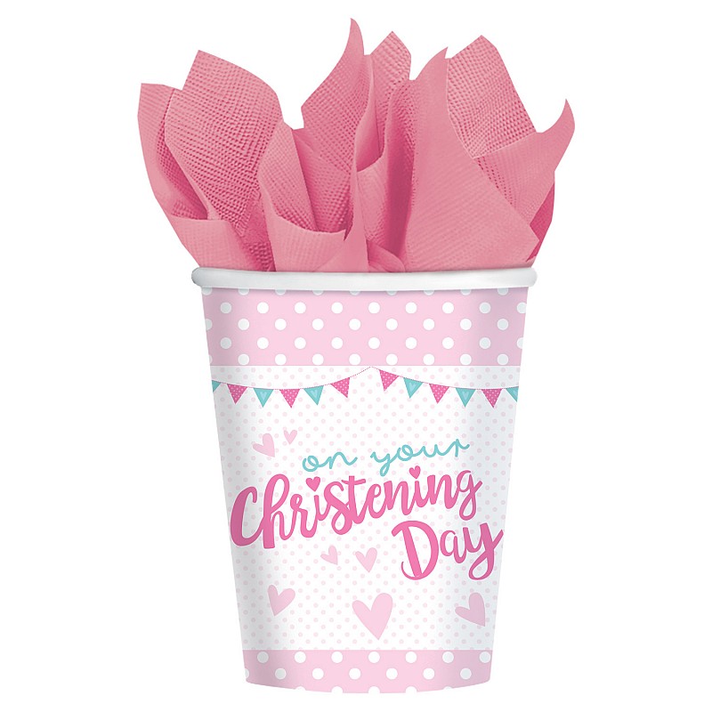On your Christening Day Pink Paper Cups - 266ml (8pk) On your Christening Day Pink Paper Cups - 266ml (8pk)