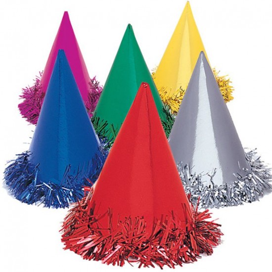 Foil Fringed Cone Party Hats