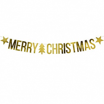 Gold Merry Christmas Banner - 1.5m Gold Merry Christmas Banner - 1.5m