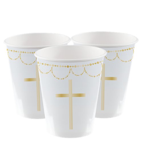 Blue Botanical Cross Paper Cups - 237ml Blue Botanical Cross Paper Cups - 237ml